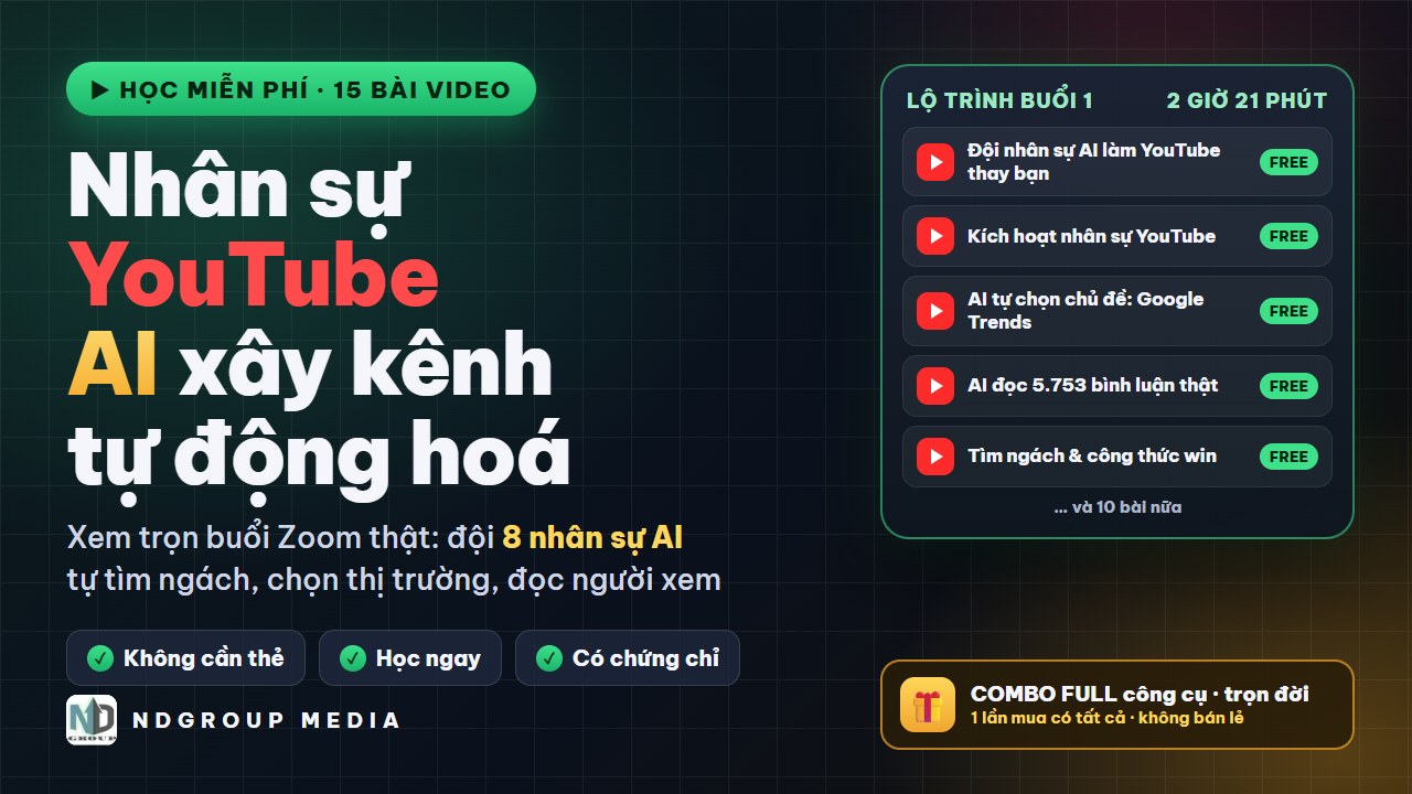 Nhân sự YouTube AI · Lớp học mở miễn phí